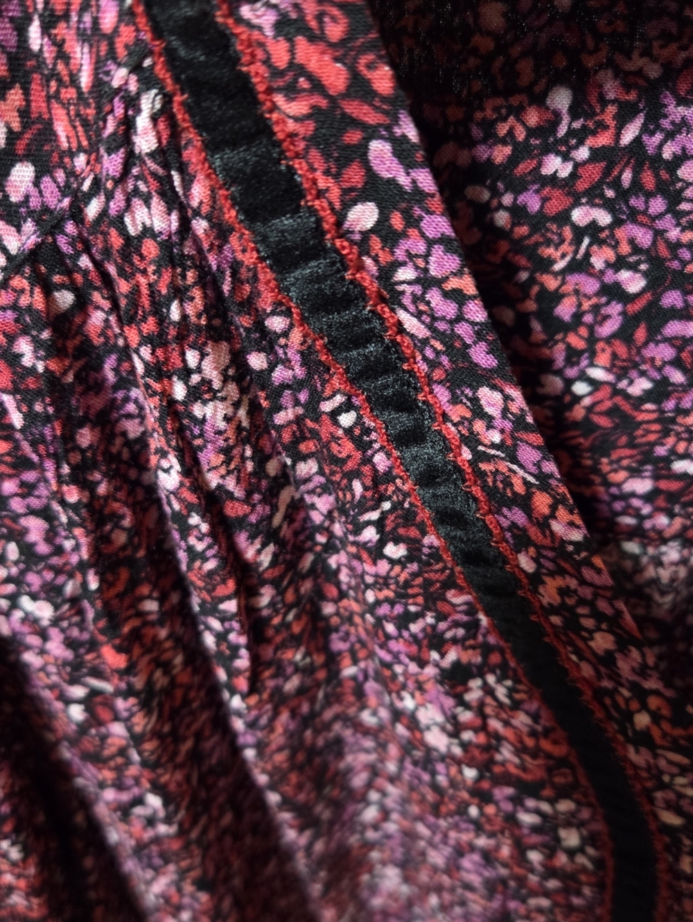 J. Jill Floral Velvet Trim Babydoll Flounce Hem Dress Pink Red Size Medium New! - Picture 7 of 9